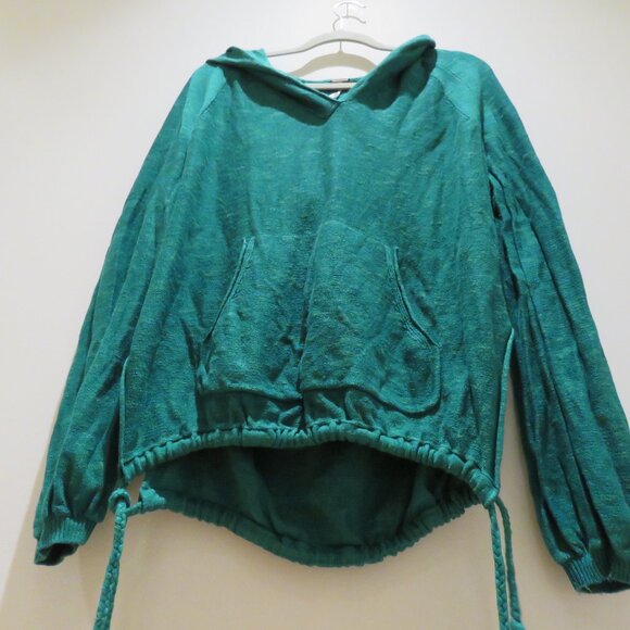 FREE PEOPLE Optimistic Linen Blend Hoodie Sweater in Kelly Green Casual Comfy - Picture 10 of 14